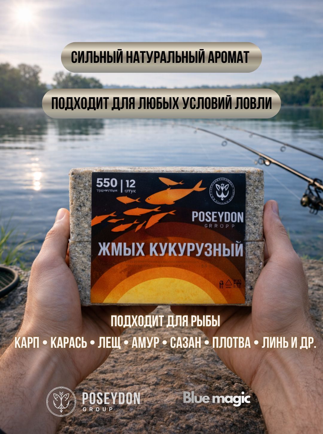 Жмых рыболовный кукурузный / прикормка рыболовная / макуха для рыбалки POSEYDON Слива 12 штук 550 грамм